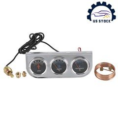 2'' 52mm Chrome Car Triple Gauge Set Kit Amp Meter Water Temp Oil Pressure 3in1