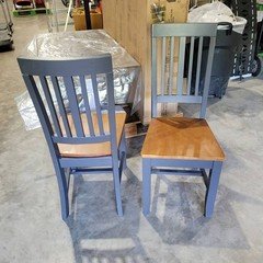 2 Charcoal Black Wood and Walnut Brown Seat w/ Slat Back Dining Chairs NEW (50F)