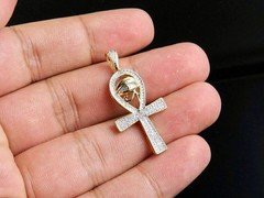 2 Ct Lab Created Diamond Evil Eye of Ankh Cross Pendant 14K Yellow Gold Plated