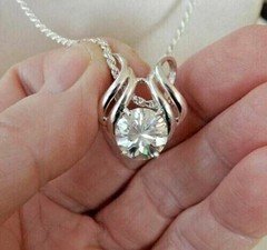 2 Ct Round Cut Real Moissanite Women Pendant 14K White Gold Plated Free Chain