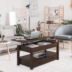 2 Drawer Lift Top Coffee Table with Hidden Compartment & Storage Shelve Espresso