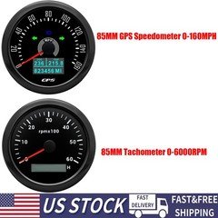 2 Gauge Set 85mm GPS Speedometer 0-160MPH&Tachometer 0-8000RPM for Boat Car US