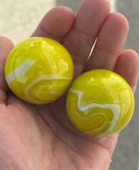 2 MAMMOTH 42mm LEMON SORBET Yellow/White Marbles glass ball HUGE