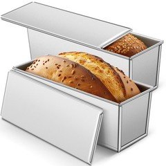 2 Pack 2 lb 13 x 4 Inch Pullman Loaf Pan with Lid Dough Capacity Bread Loaf P...