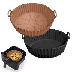 2 Pack Air Fryer Silicone Liners Pot for 3 to 5 For 3 5 QT, Brown+Black