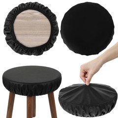 2 Pack Bar Stool Covers, Round Seat Covers for Stools with Elastic Black PU L...
