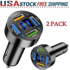 2 Pack Multi-Ports 4 USB Super Fast Car Charger Adapter for iPhone Android Phone