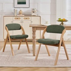 2 Pack Padded Wood Folding Dining Chairs Cushion Green Indoor