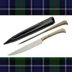 2 Piece Medieval Scottish Steak Knife & Pricker Set Bone Handles Leather Sheath