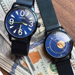 2 Raketa Copernicus Blue Soviet Mechanical Men's Watch 1990s Sun Dial Rare Set
