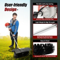 2 Stroke Gas Power Brush Broom Sweeper Artificial Grass Driveway Sweeper 52CC