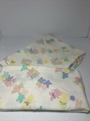 (2) Vintage baby blanket receiving blankets bear rabbit Kitten 26” x 41”