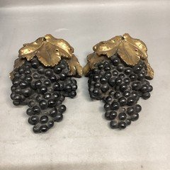 2 Vintage Gold Gilt Plaster Grape Cluster Sconce Wall Pockets