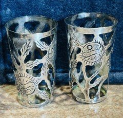 2 Vntg Mexican Sterling Silver Shot Glass Covers/Toothpick Holders 18.2g 2 3/8”