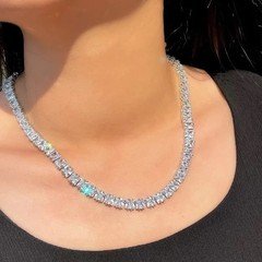 20 Ct Princess Cut Lab Created Diamond Women's Tennis Necklace Solid 925 Silver