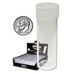 20 Round US Dime Clear Plastic Coin Storage Tubes w/ Screw On Caps BCW New