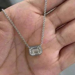 2.00 ct Emerald Cut Moissanite East West Bezel Pendant 14k White Gold Plated