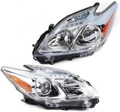 2012-2015 Toyota Prius Halogen Headlights Pair Assembly Clear Lens Chrome