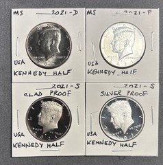 2021 P D S S  Kennedy Half Dollar Silver & Clad Proof BU 4 Coins PDSS 