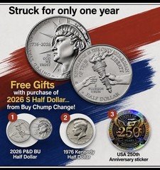 2026 S Enduring Liberty  Proof SILVER Half Dollar + BONUS 2026 P&D + 1976 0.50!!