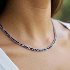 20Ct Round Cut Lab-Created Blue Sapphire Tennis Necklace 14K White Gold Plated