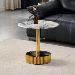 21.65" Gold Frame Marble Glass End Table, Modern Nightstand