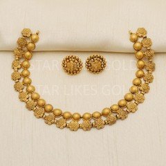 22K Yellow Gold Floral Bead Necklace Stud Earrings Set Antique 20.04g