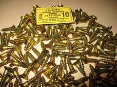 24--VINTAGE SOLID BRASS WOOD SCREWS WITH FLAT SLOT HEADS, 3/4" LONG X #10=3/16"