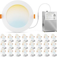 24 Pack 5CCT Dimmable LED Recessed Light 6 Inch, Ultra-Thin 12W 1050LM, with J-B