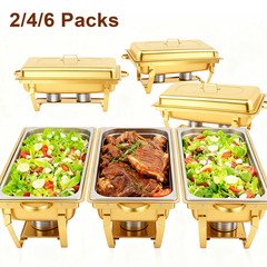 2/4/6X 9Qt Chafing Dish Buffet Set GOLD 316 Stainless Steel Chafer for Catering