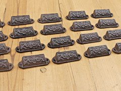 25 CAST IRON BROWN ORNATE PULLS DRAWER CABINET BIN HANDLES RUSTIC VINTAGE BROWN