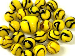 25 Marbles BUMBLE BEE Stripes Yellow Glass game pack Shooter Swirl