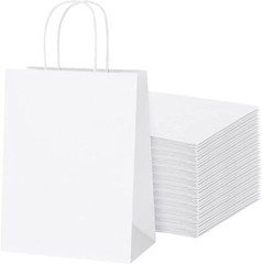 250 Paper Shopping Bags White Kraft 10" x 5 x 13" Retail Merchandise Handles