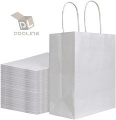 250 Paper Shopping Bags White Kraft 8"x4.75x10.5" Retail Merchandise Handles