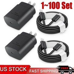 25w Type USB-C Fast Wall Charger+6FT Cable For Samsung Galaxy S20 S21 5G lot US