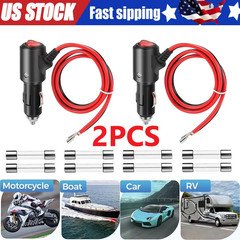 2pcs 12-24V Fused LED Car Cigarette Lighter Plug Socket Cable Adapter w/ Switch