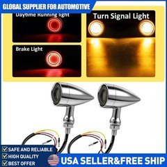 2PCS Chrome Motorcycle LED Bullet Turn Signals Blinker Brake Lights For Harley