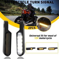 2PCS Motorcycle Turn Signal Light Blinker Running Light Amber+White Black Lens