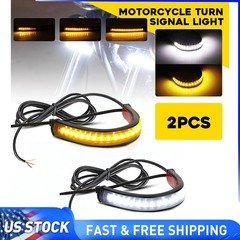 2Pcs Universal LED Motorcycle Turn Signals Light Fork Strip Dynamic Amber/White