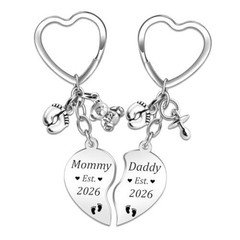 2ps Sweet New Parents Gifts for Couples Daddy and Mommy Est 2026 Keychains New