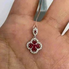 2TCW Round Cut Lab-Created Red Ruby & Diamond Women Pendant 925 Sterling Silver