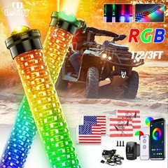 2x 1~3FT Thick LED Whip Spiral Chasing RGB Fat Whip Light For Can Am Polaris RZR
