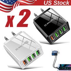 2x 4 Port Fast Quick Charge QC 3.0 USB Hub Wall Home Charger Power Adapter Plug