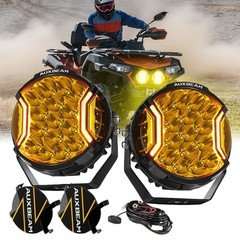 2x AUXBEAM 7" 226W LED Pods Driving Lights Double Side Amber DRL for Motorcycle