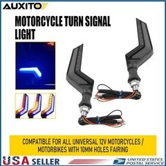 2x Black Motorcycle LED Turn Signals Running Light Amber+Blue Blinker Universa P