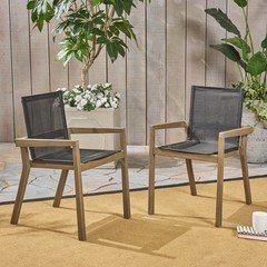2x Outdoor Dining Tables Wood Frame and Outdoor Mesh Material for Outdoor Dining