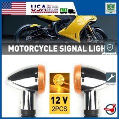 2X Universal Motorcycle Turn Signal Indicators Blinker Amber Light Chrome Metal