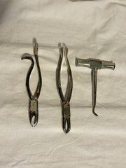 3 Dental Tools 1 Curved Extraction 1 Straight Forceps 1 Root Extractor Vintage