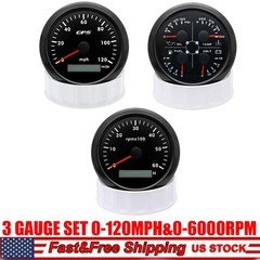3 Gauge Set 85mm Black GPS Speedometer 0-120MPH Tacho 0-6000RPM&4 IN 1 Gauge US