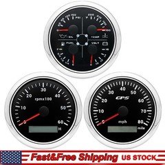 3 Gauge Set 85mm GPS Speedometer 80MPH Tacho 6000RPM&4 IN 1 Gauge For Boat Car